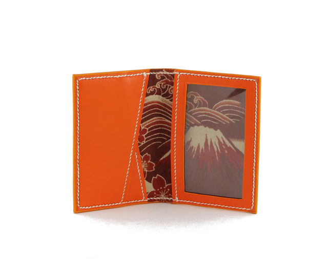 Porte-Cartes MADO Orange avec doublure tissu japonais motif Mont Fuji