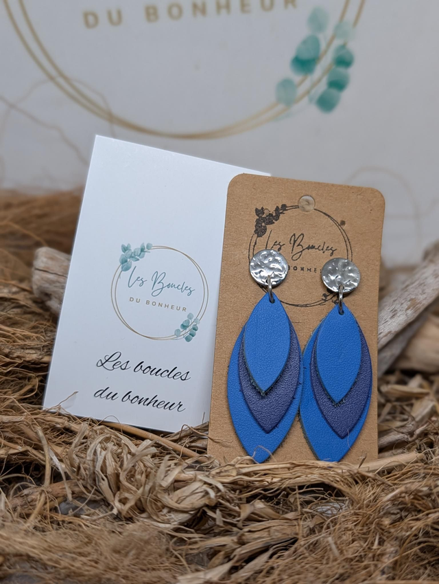 Boucles d'oreilles Feuille bleu f043