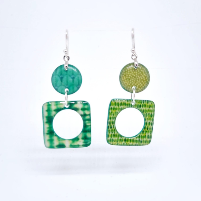 Boucles d&#039;oreilles vert double carré 