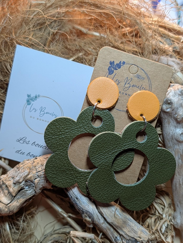 Boucles d'oreilles Sonia kaki jaune sa014