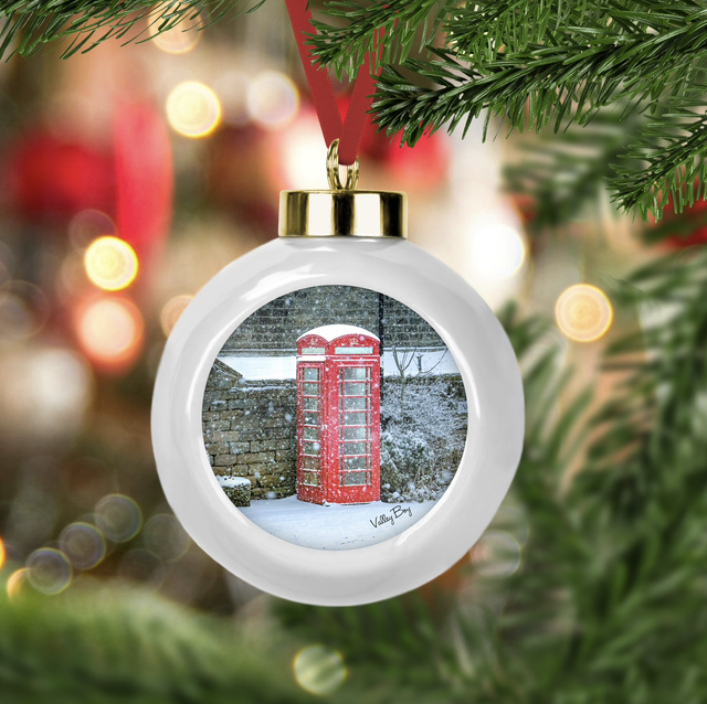 “Snow at Bolsterstone Telephone Box” Ceramic Bauble   