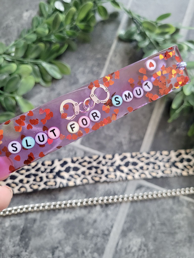 Slut for Smut Heart Glitter &amp; Handcuff Bookmark