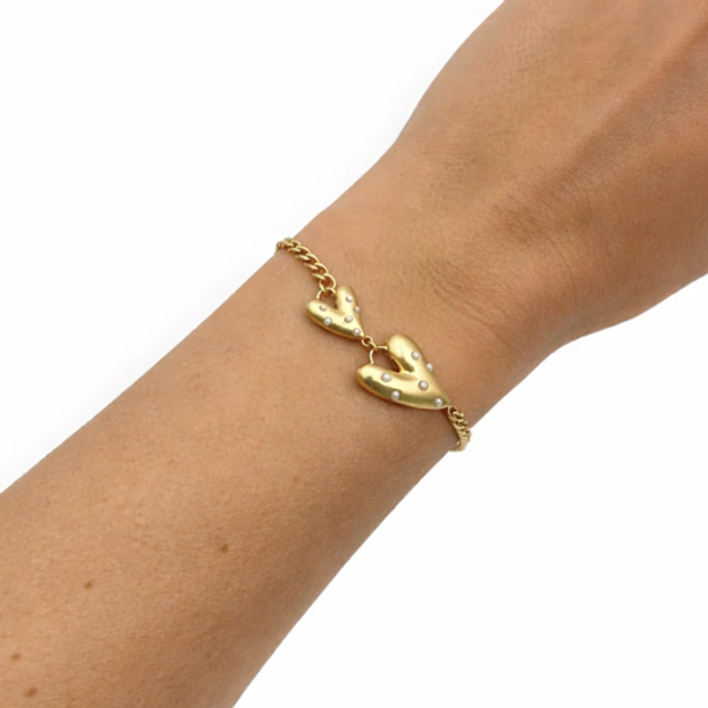 Big pearl heart armband goud 