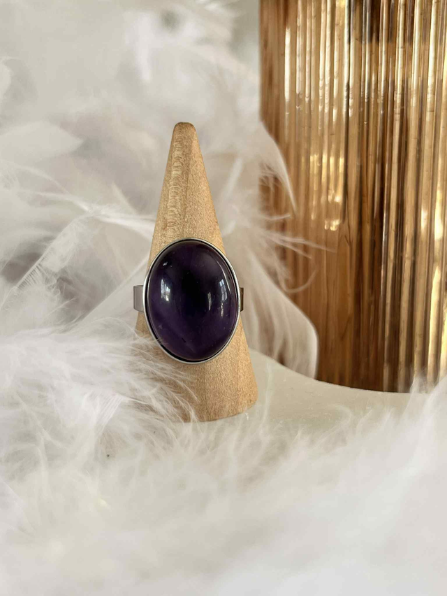 bague reglable acier inoxydable améthyste