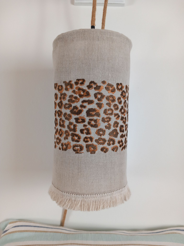 Abat-jour lampe baladeuse en lin brodé - broderie motif Léopard - Diamètre 15 cm hauteur 28 cm