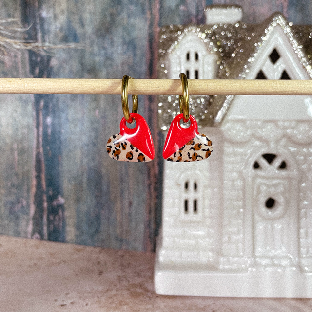 P'tits cœurs - Léopards &amp; rouge (sans créoles)