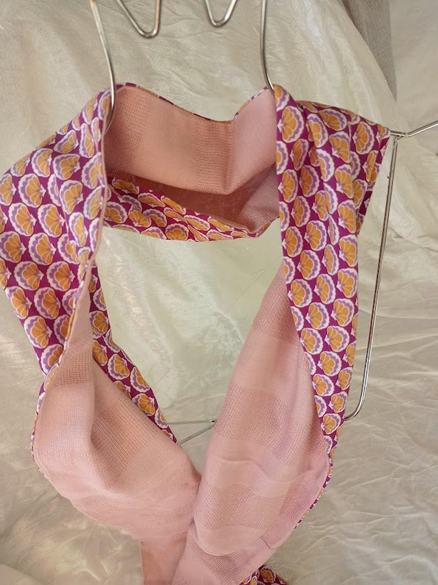 Snood d'été en popeline viscose Ecovero évantail rose/jaune doublé coton rose pâle