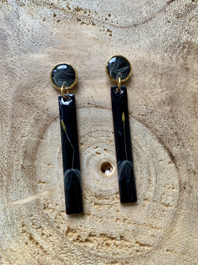 Pièces uniques - Boucles d&#039;oreilles émail et fleurs séchées