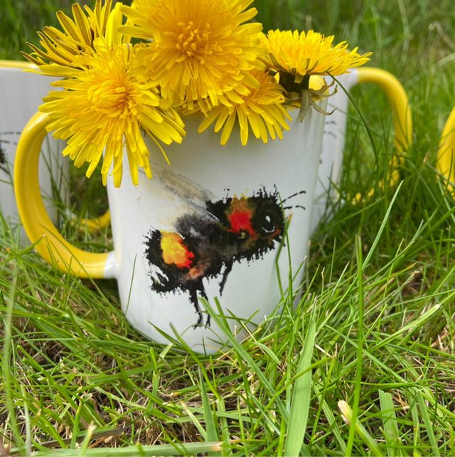 Honey Bee Watercolour Mug with Yellow Interior