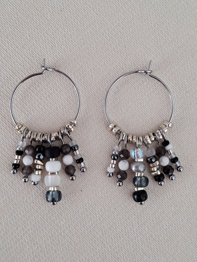 Créoles Osiris - noir et blanc argenté