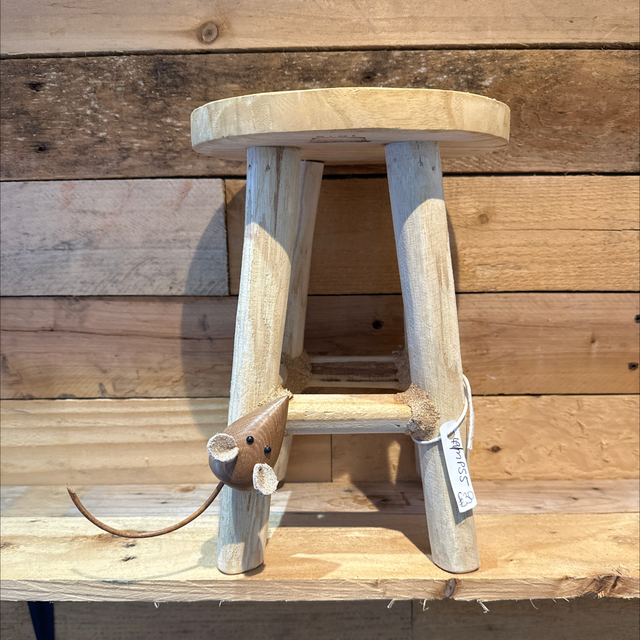 Wooden Stool with Handmade Mouse 