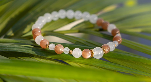 Bracelet Pierre de soleil et Jade Blanc - Perles de 6mm