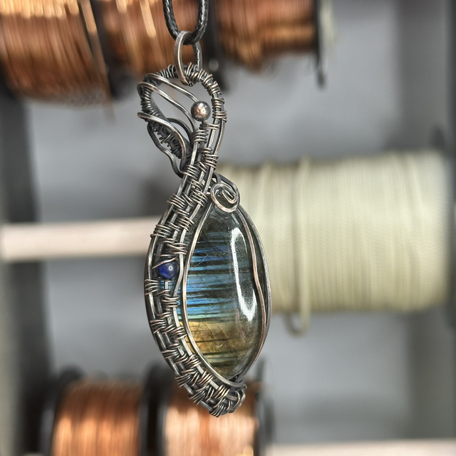 Labradorite pure copper wrapped pendant 