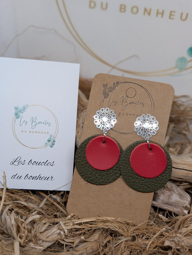 Boucles d&#039;oreilles Moon kaki rouge mo001