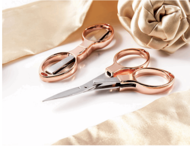 Rose Gold Folding Scissors (10 cm, by Hemline, approved for travelling)