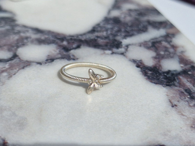 Butterfly Ring - 925 recycled Silver - Approximate 1.5mm ribbed ring band - Butterfly antiqued texture Butterfly size approx 7mm. Stack ring.