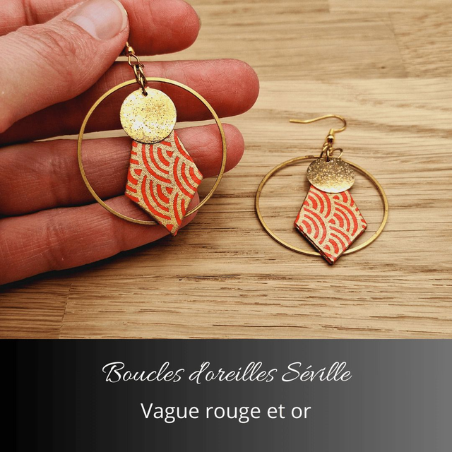 Boucles d'oreilles Séville - Rouge, or