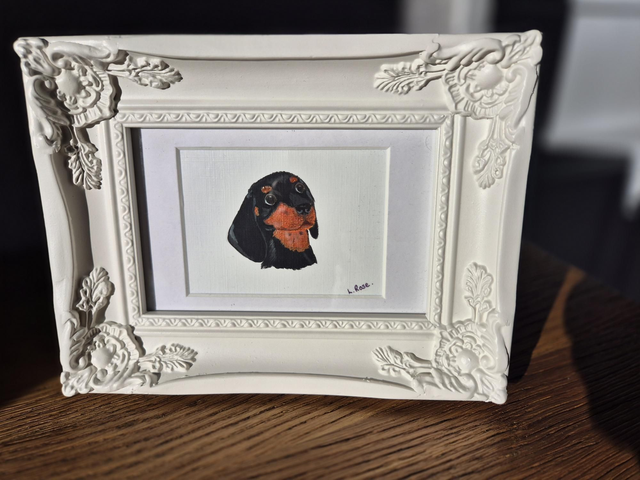Daschund acrylic painting in frame