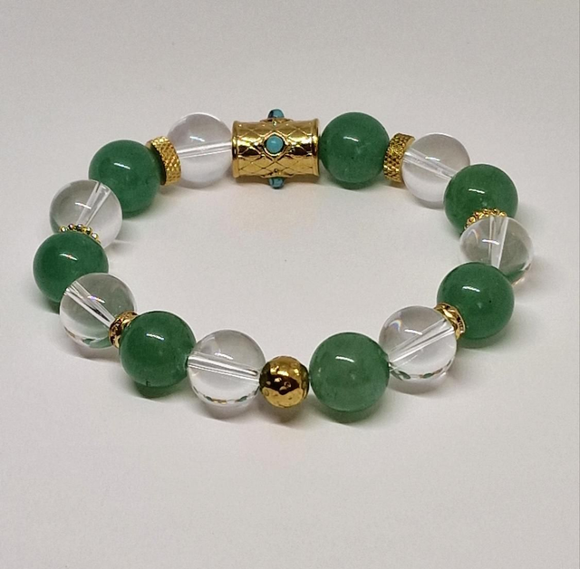 Bracelet de Cristal de roche et Aventurine XL en 1,2 cm