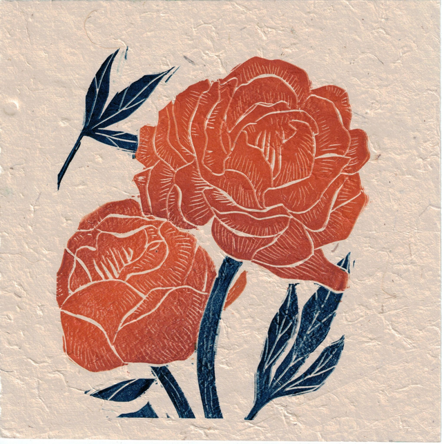 Couple de pivoines orange 20x20 cm