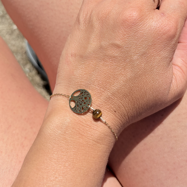 Bracelet en acier inoxydable doré & œil de tigre