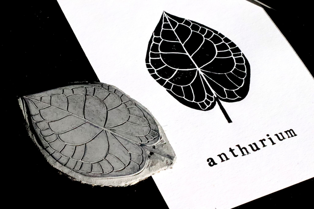 Linogravure A6 feuille d'Anthurium