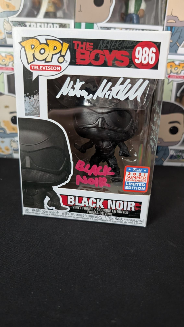 Funko Pop The Boys Black Noir 986 Signed By Nathan Mitchell with Monopoly Events COA