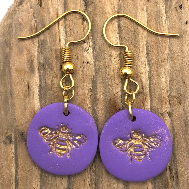 Purple bee earrings 