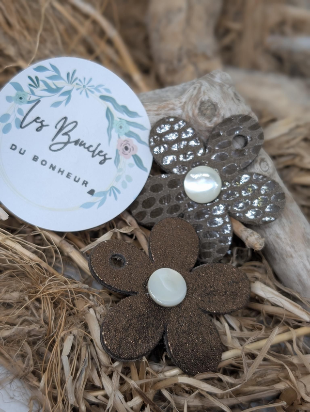 Pampilles marguerite réversible bronze et marron pam042