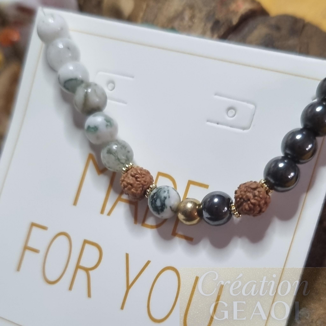 Agate arbre, rudraskha, aventurine verte et hématite non Magnétique