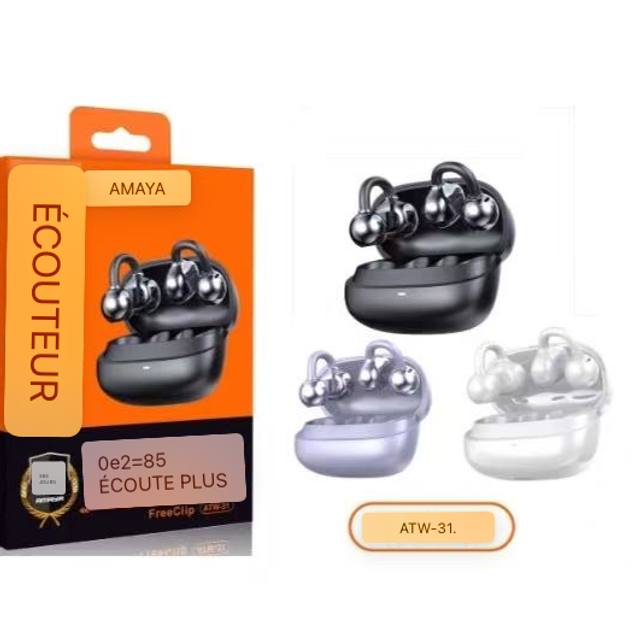 Écouteurs Bluetooth blanc Conception unique du clip oreille