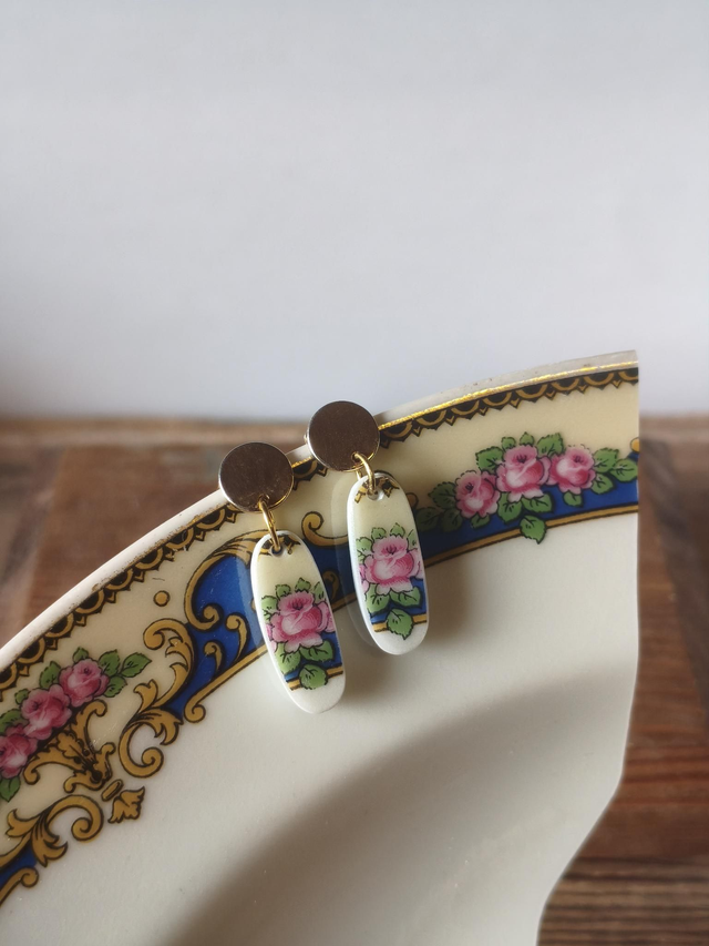 Boucles d'oreilles pendantes ovales - porcelaine de Limoges, Haviland | no.2