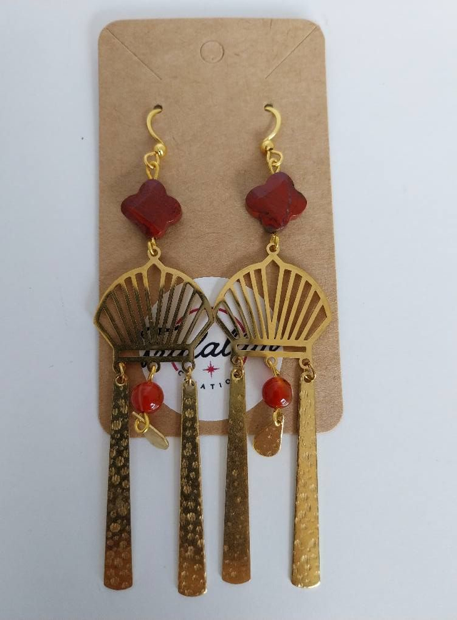 ✨Boucles d’oreilles &quot;art déco trèfles pierre agate rouge&quot;✨
