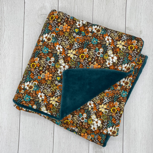 Couverture épaisse fleur marron / turquoise 