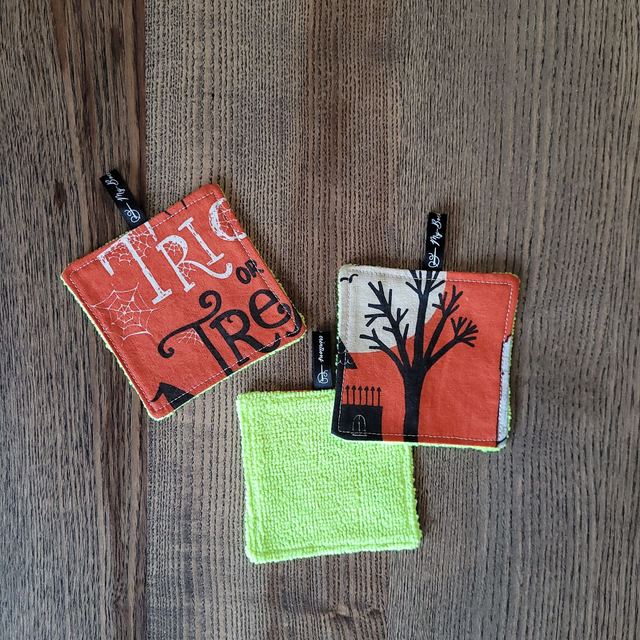 Coton lavable carré : Halloween, jaune fluo