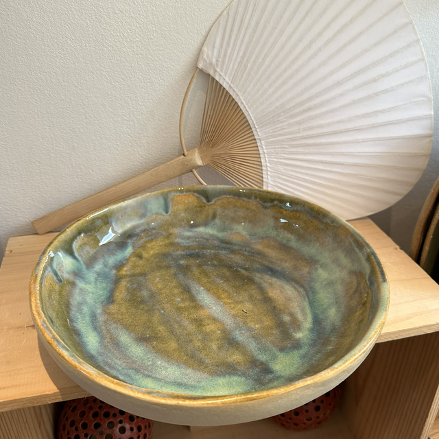 Saladier plat vert grand