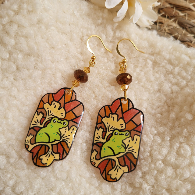 Boucle d'oreille grenouille vitrail