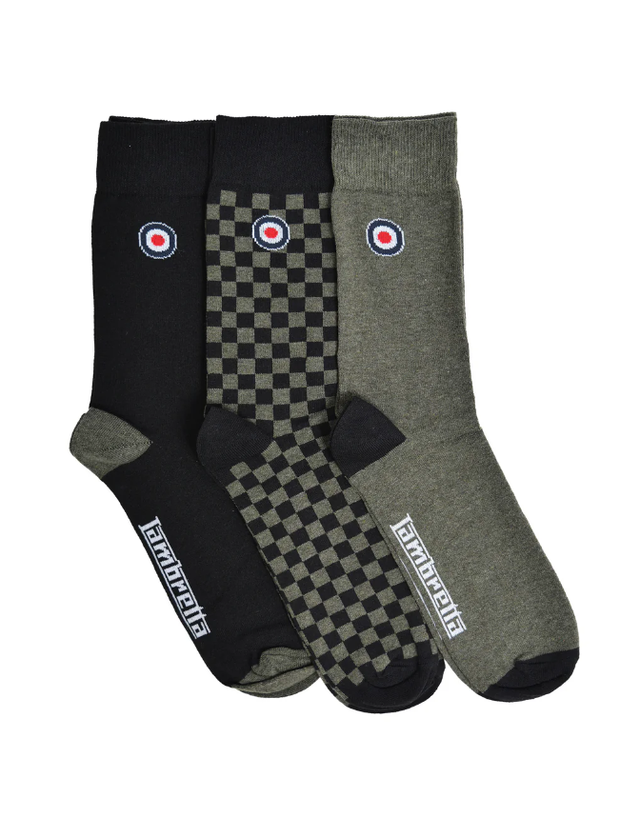 Lambretta 3PK Khaki Checker Socks - Khaki/Black