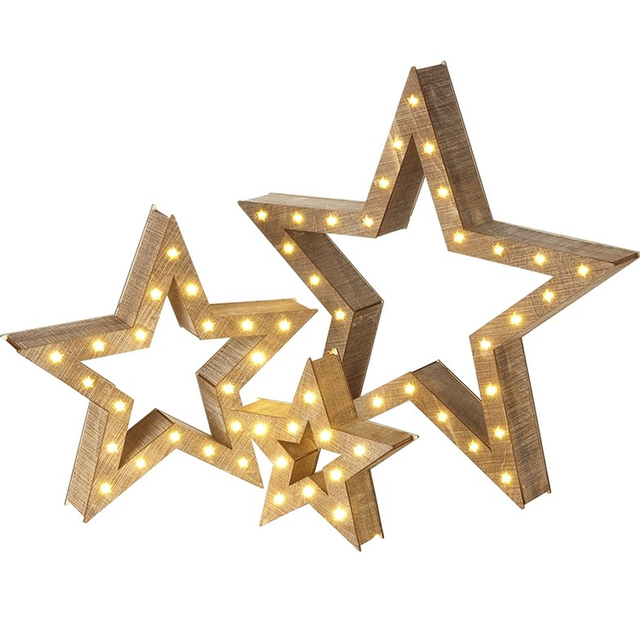 Large Wooden Led Star