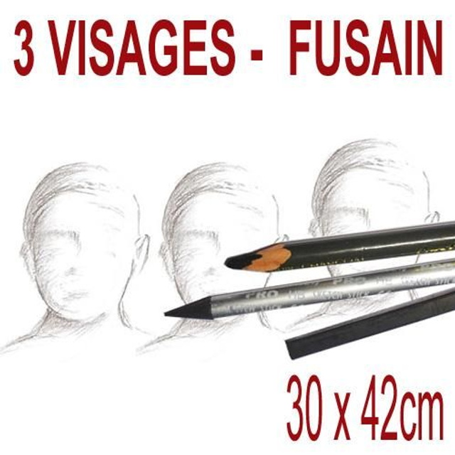 3 visages fusain- 30x42cm - 200€