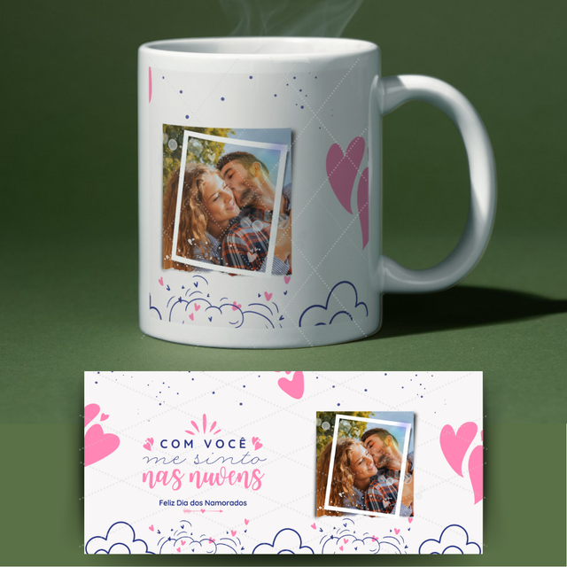 Caneca dia dos namorados - Com você me sinto nas nuvens