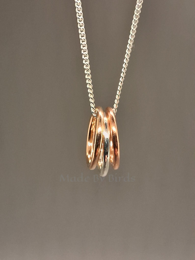 Copper, Bronze &amp; Silver Family Rings Necklace