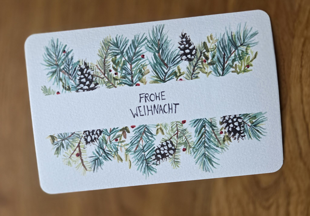 Postkarte „Frohe Weihnacht“ | Kunstdruck DIN A6 auf 300g Aquarellpapier | Handgemalte Grußkarte & liebevolle Deko | Hochwertig, handmade