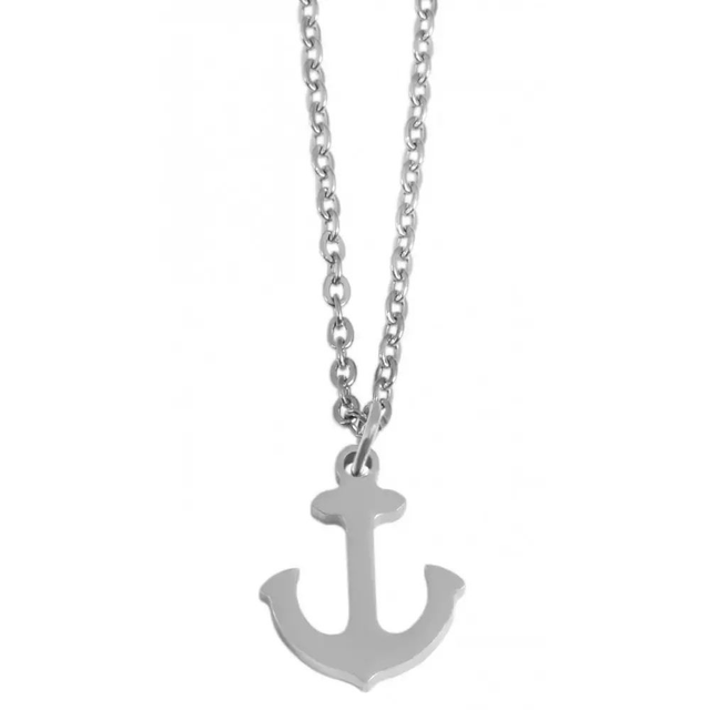 collier acier inoxydable anti allergique et pendentif encre marine couleur argent