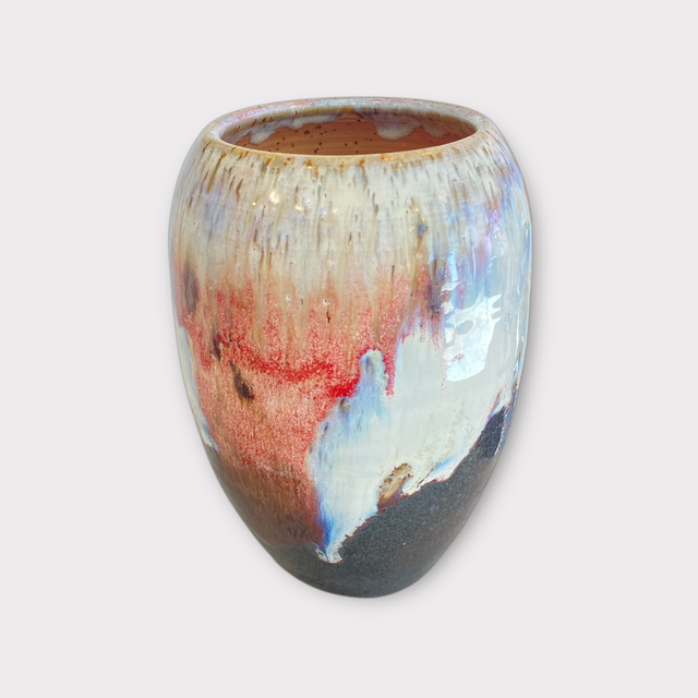 Vase 17 cm m. løbende glasur, rødlig - Helle Bornæs 