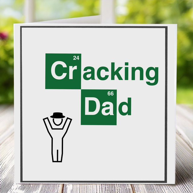 Father’s Day card with a Cracking Dad ‘Cheering’ theme in vibrant green, framed in black