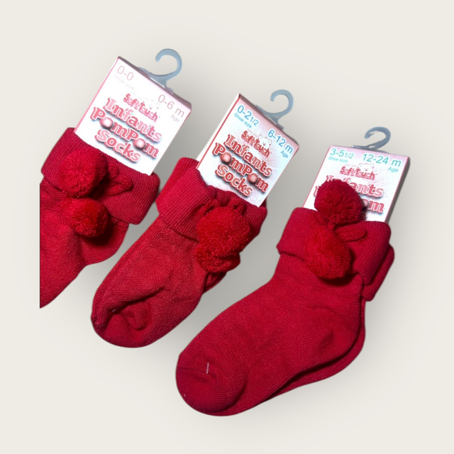 Baby’s Red PomPom Socks 
