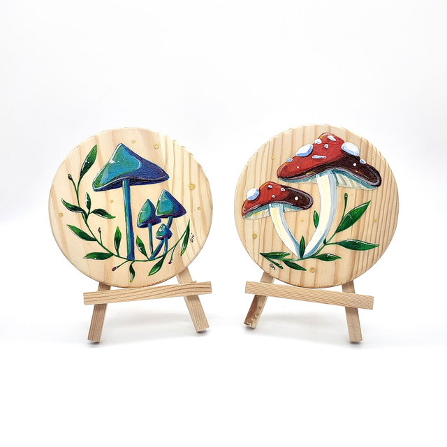 Mini peintures sur bois champignon