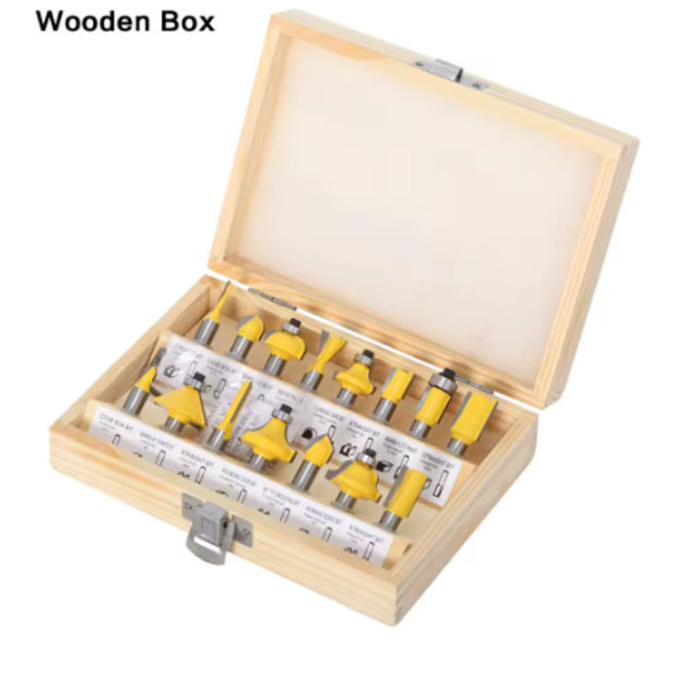 Luxe houtfrees set 15 stuks 6.35mm met opbergdoos