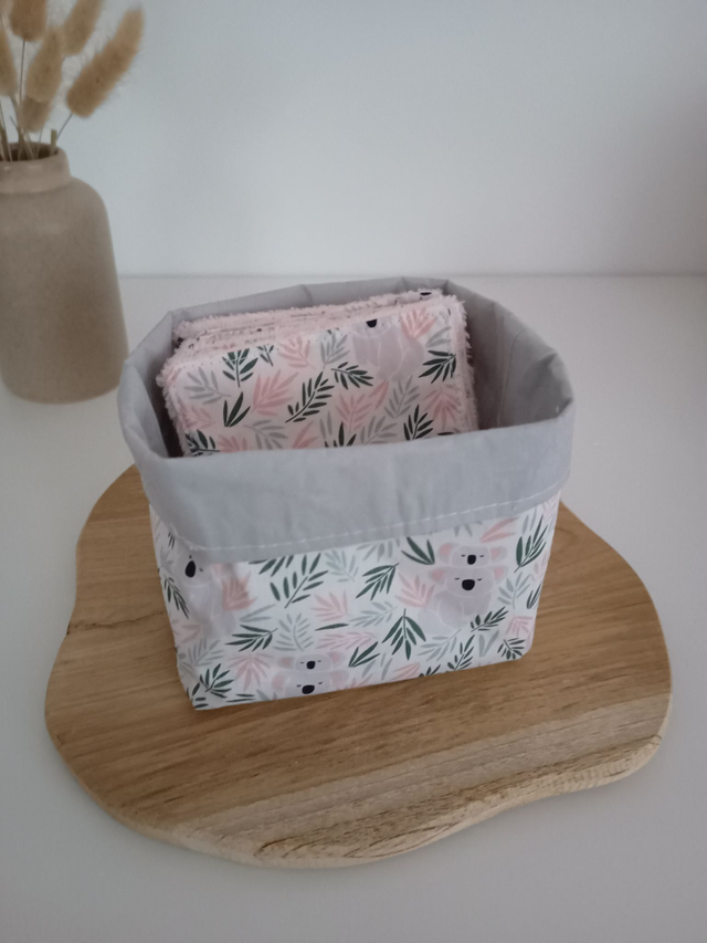 Panier de 10 cotons lavables koala rose et vert